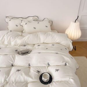 Bow Print Ruffled Bedding Set, 3 Counts/set Including 1 Duvet Cover & 2 Pillowcases without Filler, Soft Comfortable Bedding Set for Home Bedroom Hotel